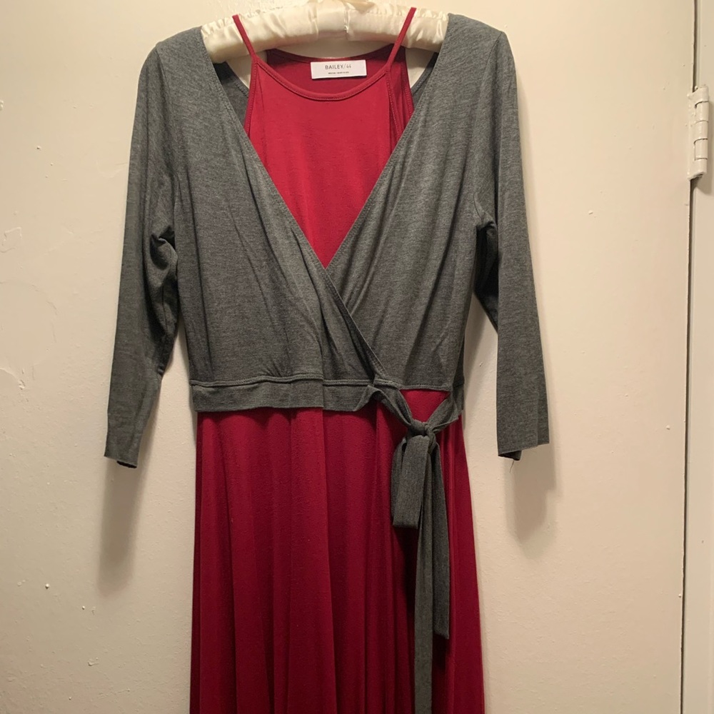 Anthropology - red and grey knee length ballerina style dress